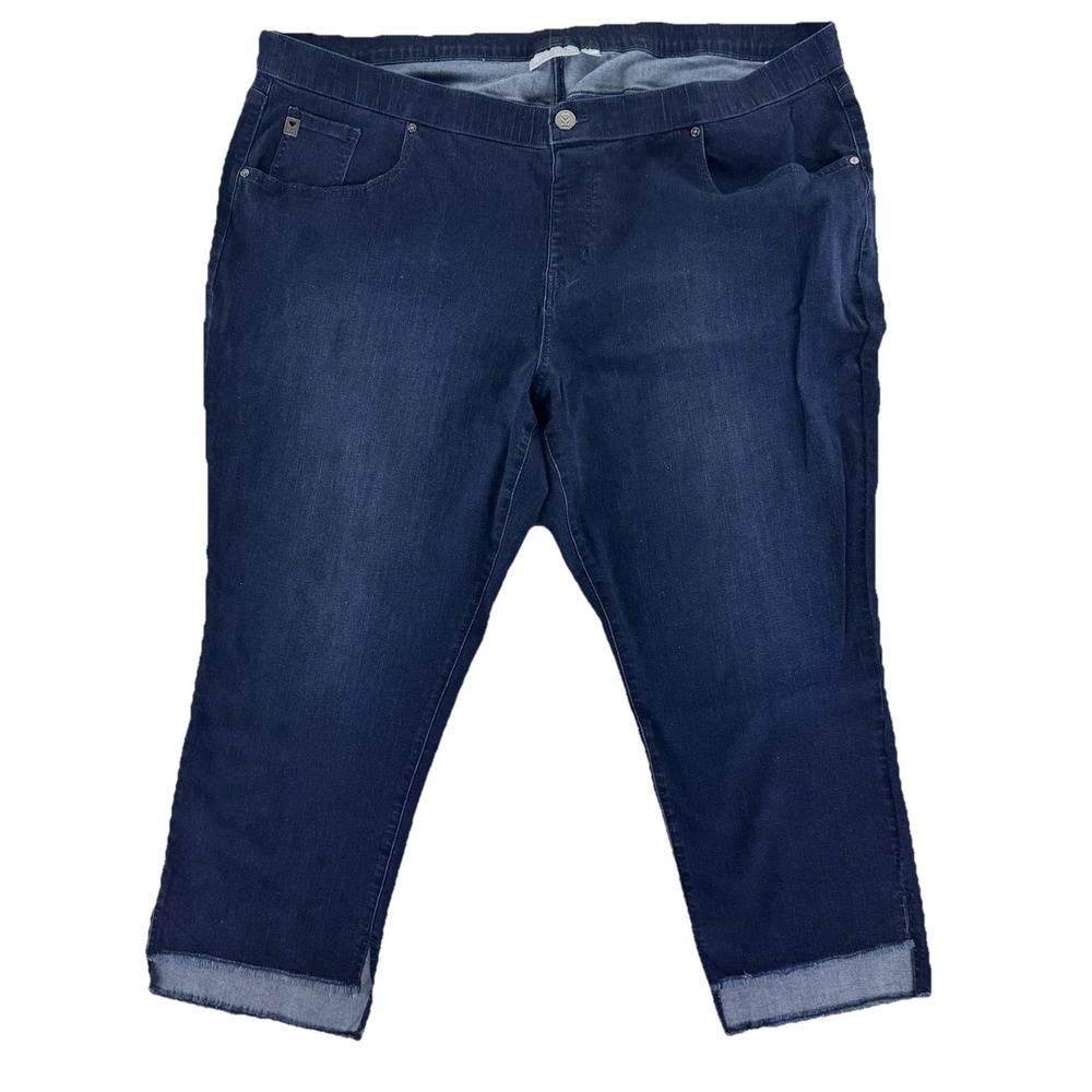 Belle by Kim Gravel TripleLuxe Denim Petite‎ Step Hem Jean Pant 26P Dark Blue
